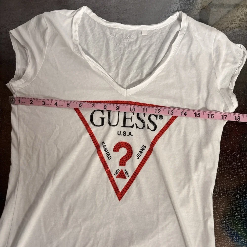 Guess Top Womens Large Bling USA Y2K 90s Streetwear Rhinestone Classic Casual - Picture 4 of 8